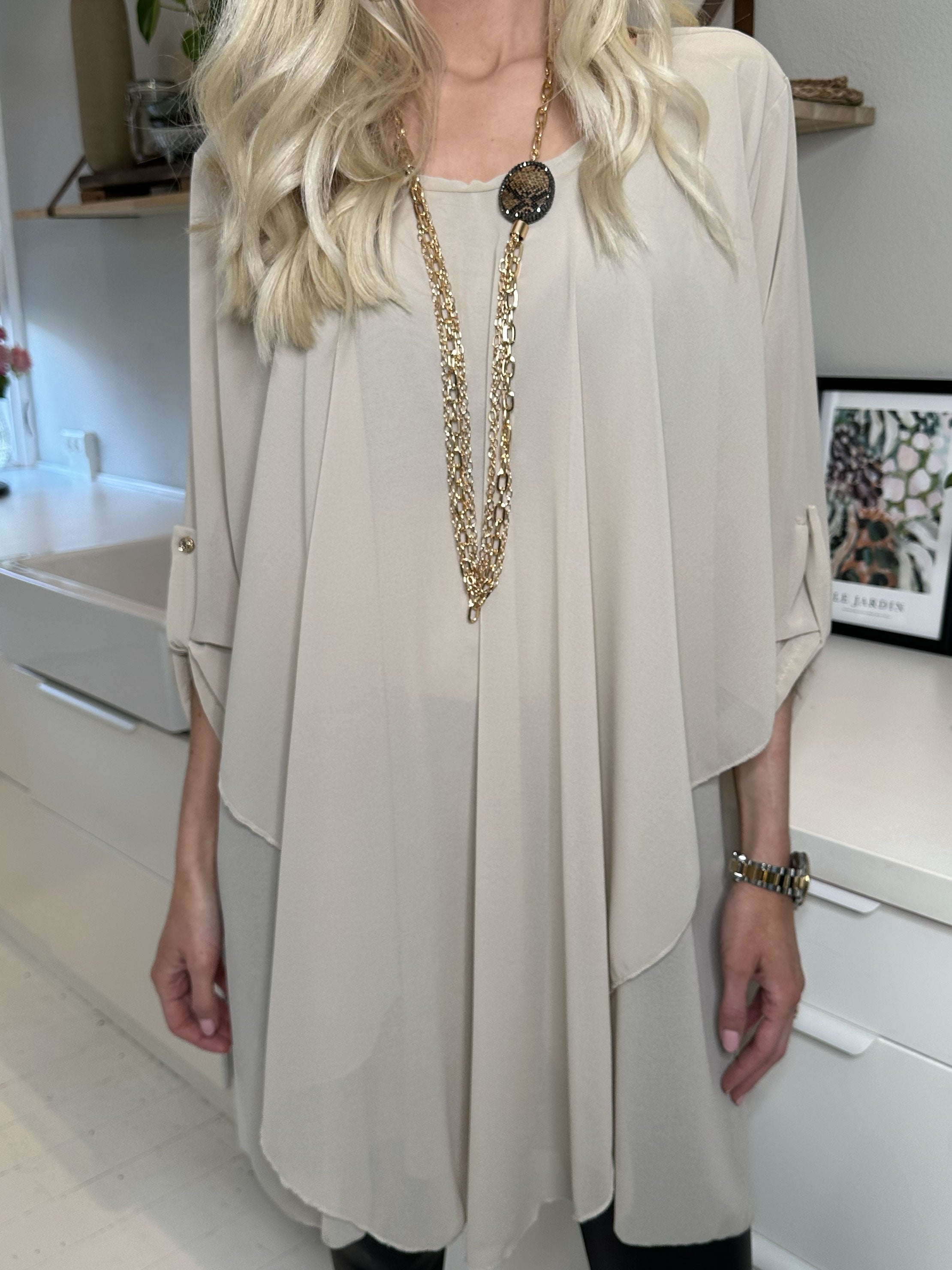 Wanda long sleeve - Tunica klänning i chiffong - Pink